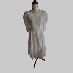 A New Day Target White Eyelet Puff Sleeve Dress Sm Lined Romantic Cotton A-Line